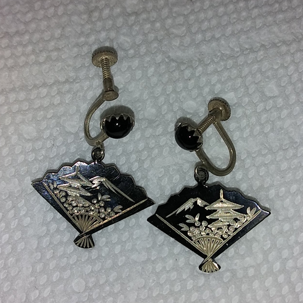 Vintage Japanese fan earrings